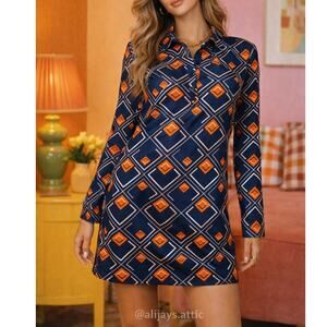 ZARA Geometric Mod Mini Dress Orange Blue Retro Dopamine Maximalist M